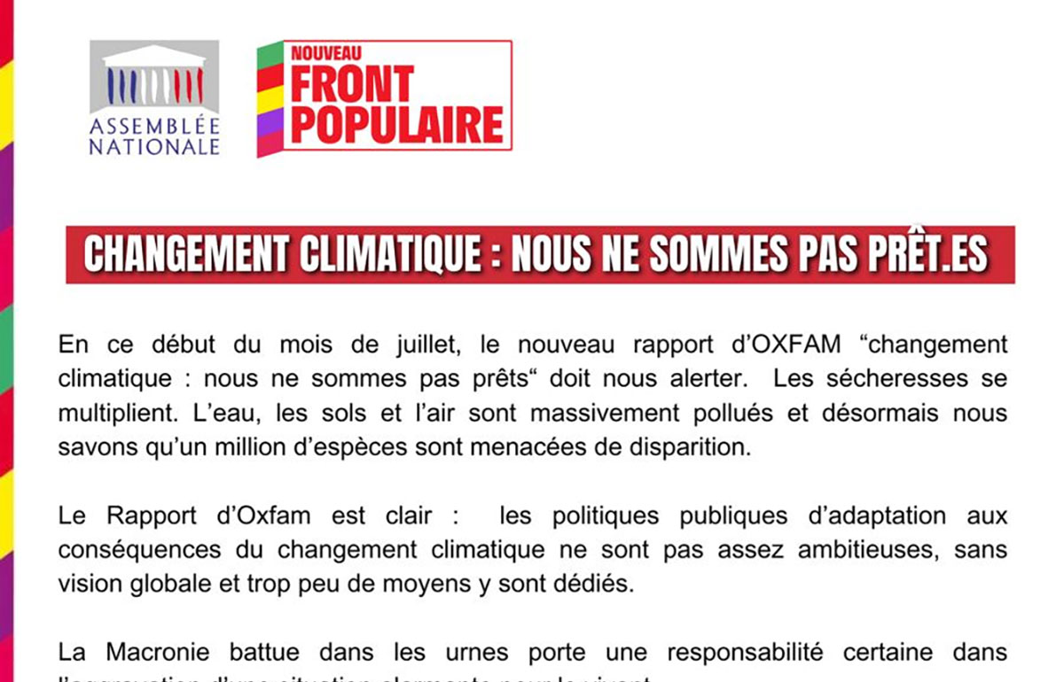 Rapport d’OXFAM : Changement climatique : Nous ne sommes pas prêt.es